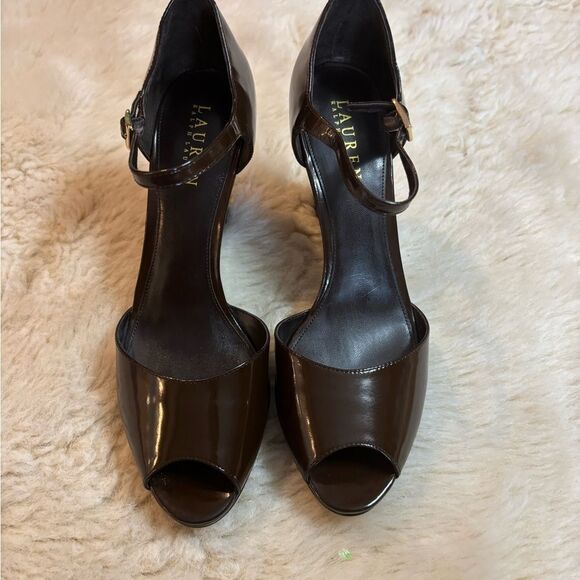 Ralph Lauren Brown Patent Leather Wedge Shoes size 8 - Picture 11 of 11